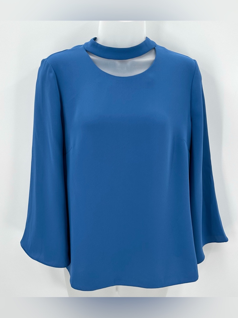 Chico’s Blouse Women’s 4/6 P 0P Blue 3/4 Flare Sleeve Business Casual Elegant